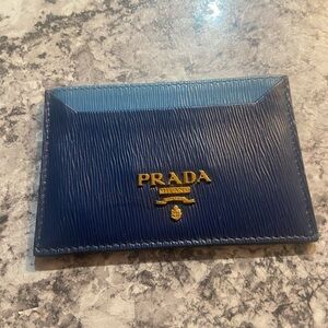 Prada Blue Saffiano Leather Key Card Holder